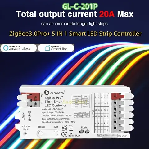 GLEDOPTO 지그비 3.0 프로 + LED 컨트롤러, RGB CCT RGBW RGBCCT 스트립 라이트 조광기, 알렉사 홈 투야 스마트 앱 음성 제어, 5 인 1