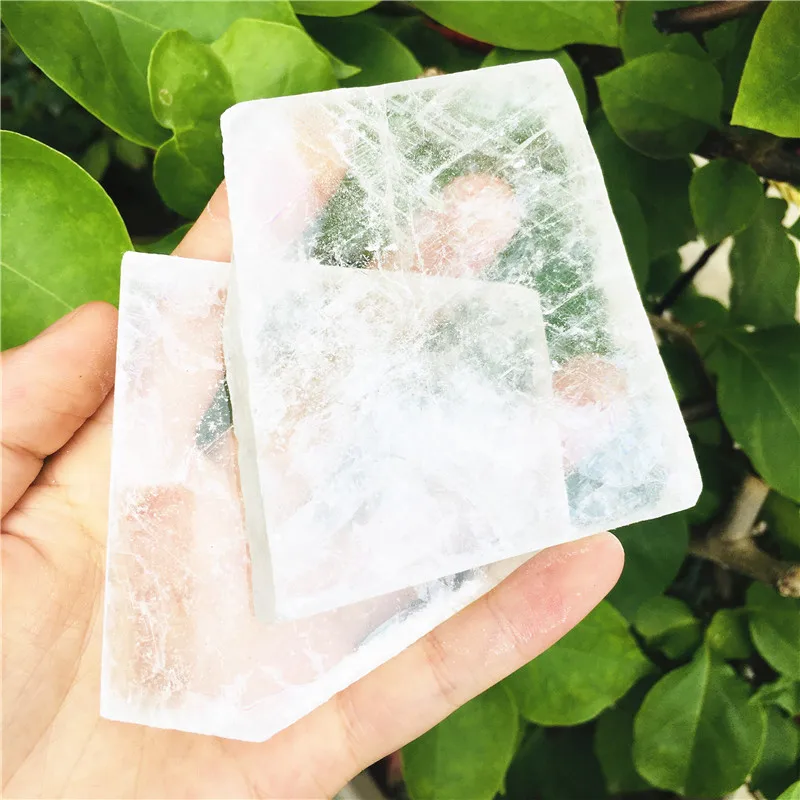 60-100g Natural Clear Selenite Slices Healing Crystals Reiki Gifts