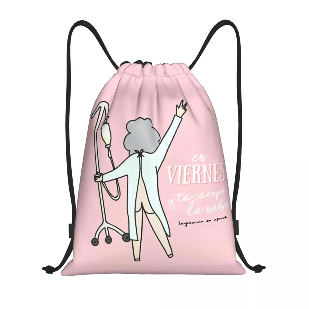 Enfermera En Apuros Doctor Nurse Medical Drawstring Backpack Sports Gym Bag for Women Men Shopping Sackpack