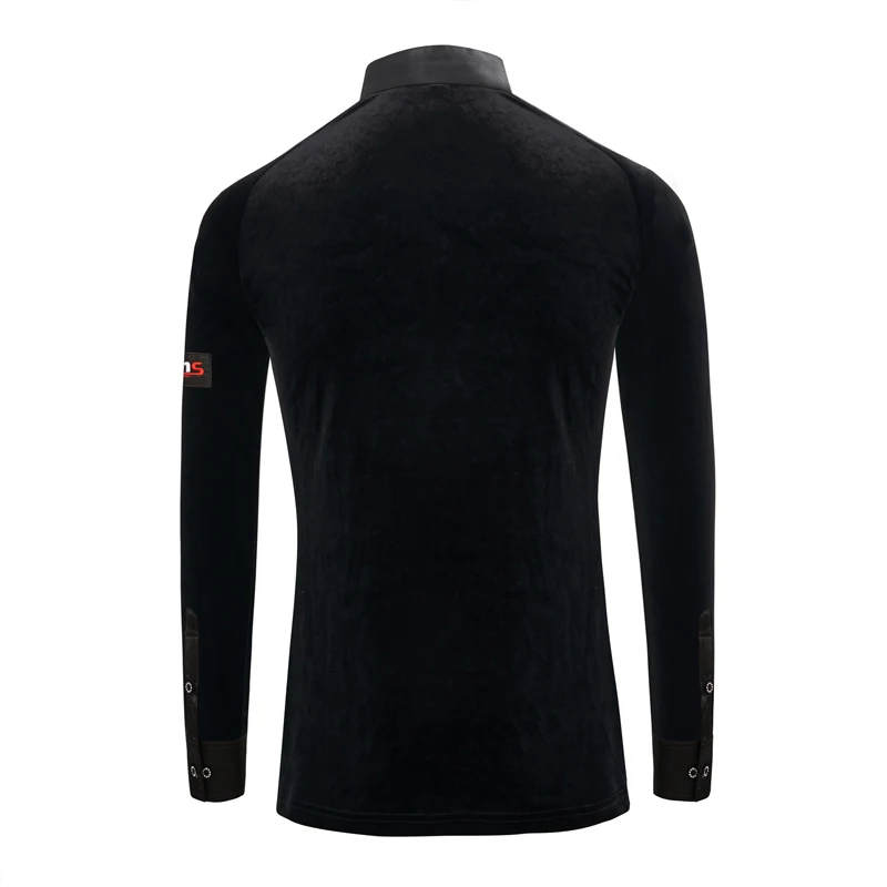 Inverno Uomo Standard nazionale Ballo latino Top Valzer Camicia da ballo da sala Velluto nero Abbigliamento da pratica di danza moderna SL14762