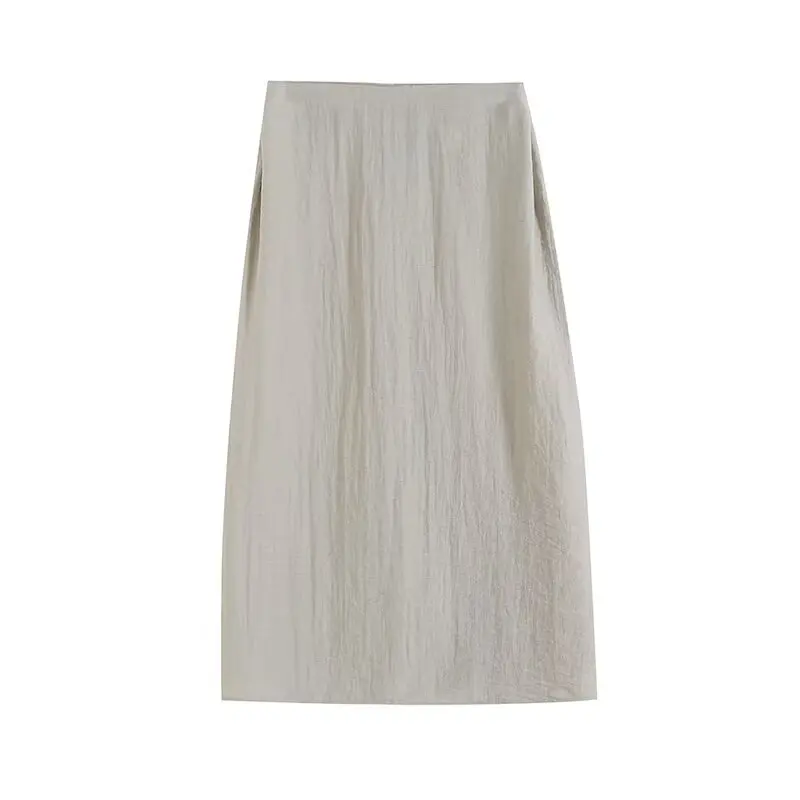 

Women's new fashion Rear slit design slim satin texture straight MIDI skirt retro high waisted back zipper women's skirt Skazi