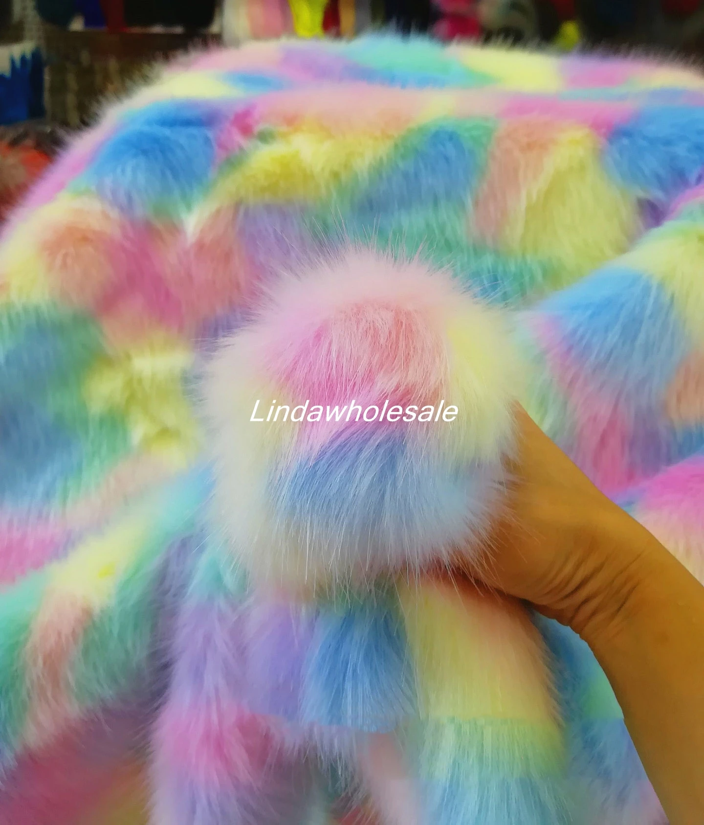 Rainbow plush Jacquard fabric Multicolor fox fur,felt cloth,faux fur fabric.Clothing accessories,170cm*90cm(one yard)/pcs