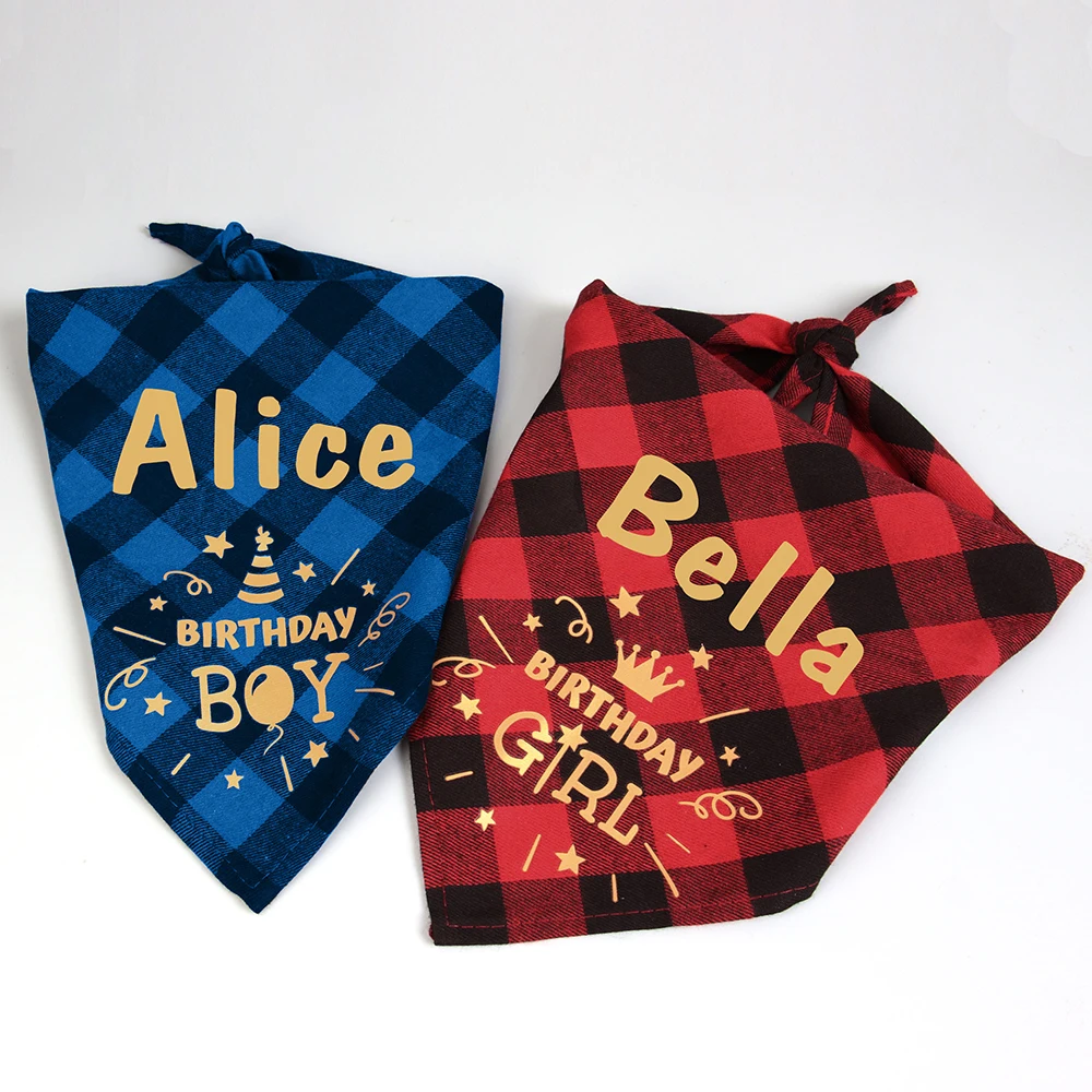 Custom Dog Cat Bandana Collar Personalized Pet Bandanas Scarf For Christmas Birthday Small Medium Dogs Accessories Clothes