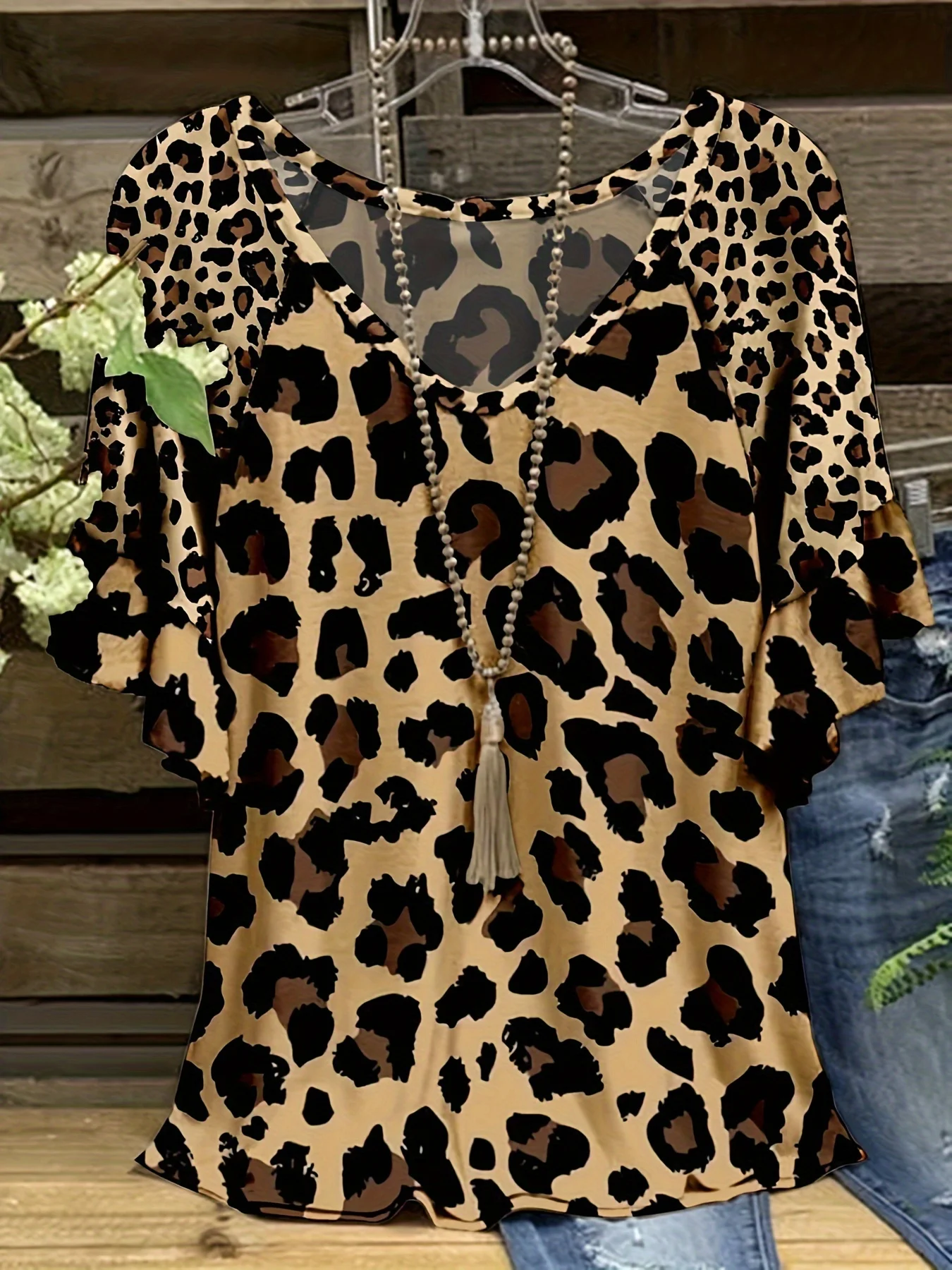 Plus Size Leopard Print T-Shirt Casual Short Sleeve Top Na Wiosnę i Lato Odzież Damska Plus Size