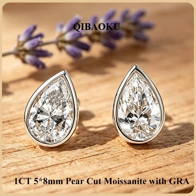 FCGJHW Bezel Set Pear Cut 1CT Moissanite Stud...