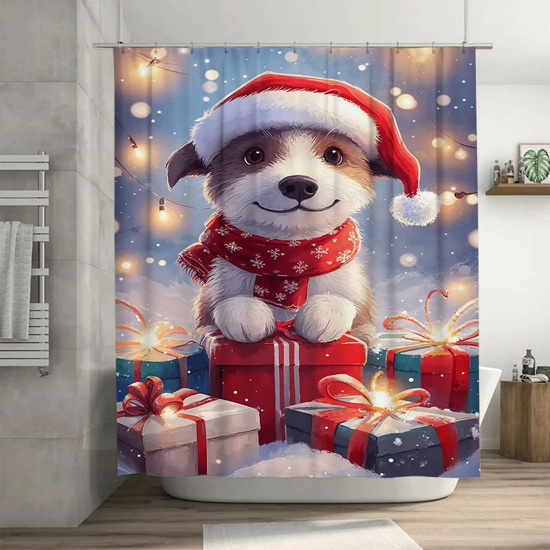 

Tuniu очаровательный рождественский щенок занавеска для душа праздничный праздничный декор для собаки милый набор для ванной комнаты водонепроницаемый забавный рождественский домашний декор подарок ID