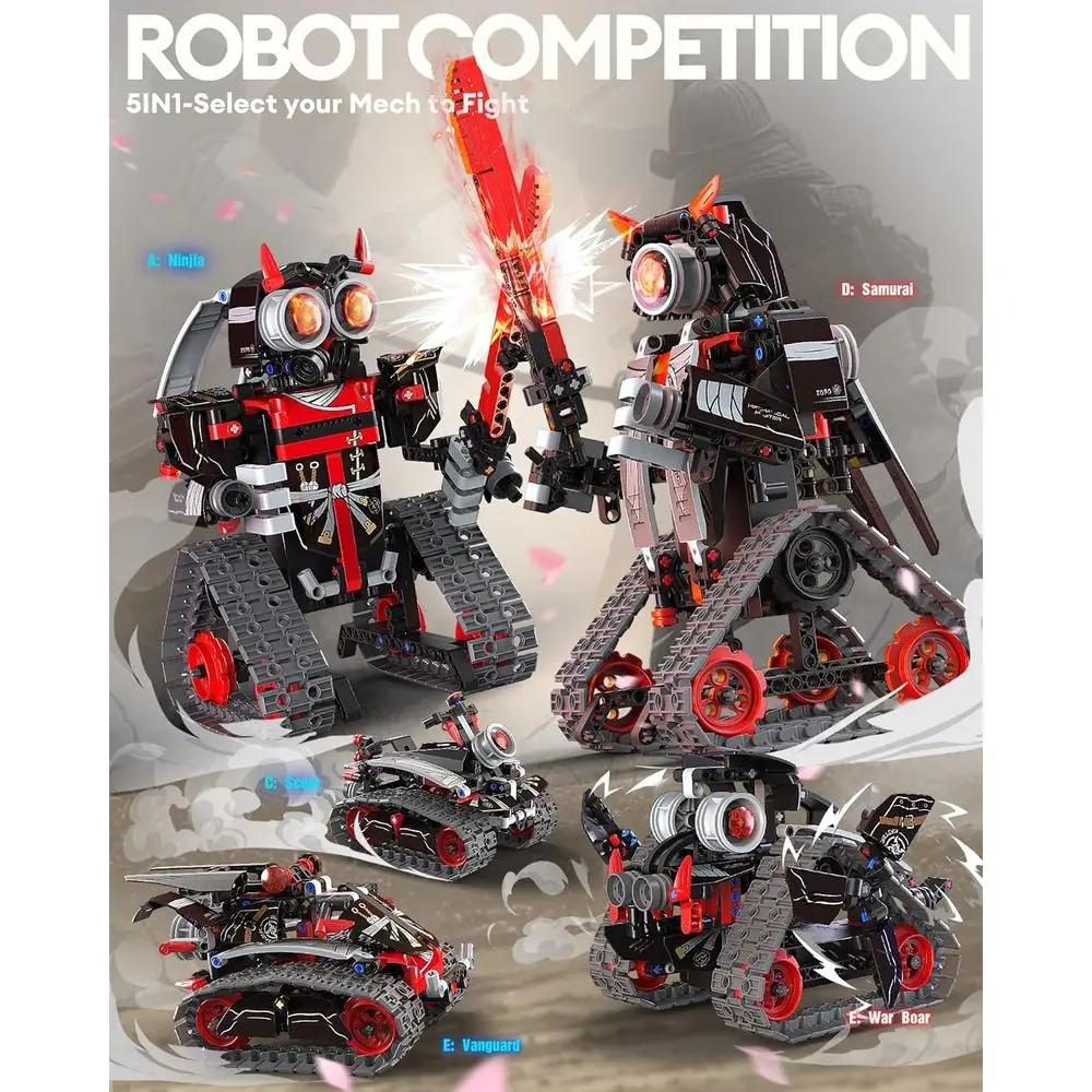 Kit robot STEM RC tutto in uno: blocchi Samurai/Ninja da 419 pezzi, app e telecomando, giocattolo educativo per bambini dai 6 ai 12 anni