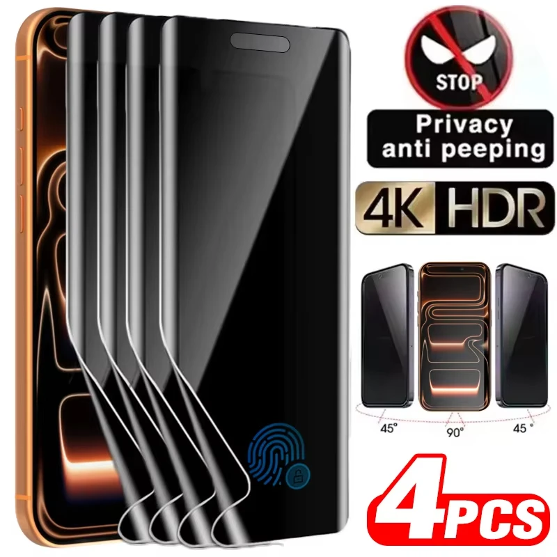 4 Stück Anti-Spy Hydrogel-Displayschutzfolie für iPhone 17 16 15 14 13 12 11 Pro Max 16e 17 Air X XR XS Max Vollständige Sichtschutzfolie