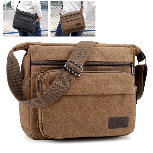 Imagen 2 del producto 1 bolso cruzado de lona retro para hombre, bolso de hombro de viaje informal, bolso de hombro para deportes al aire libre con correa ajustable para el hombro