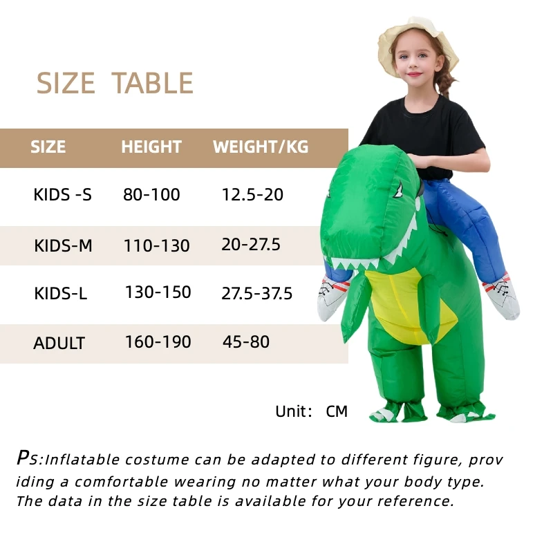 Funky Kids Inflatable Green Dinosaur Rider Costume Great For Halloween Or Any Fancy Dress Party