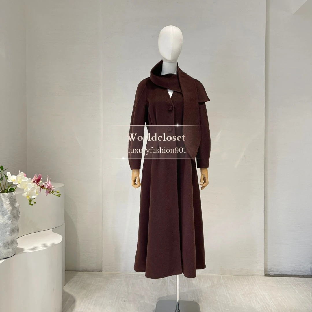 سترة معطف طويل من الصوف بأكمام طويلة وطية صدر السترة مزدوجة الوجه للسيدات لعام 2025 #2