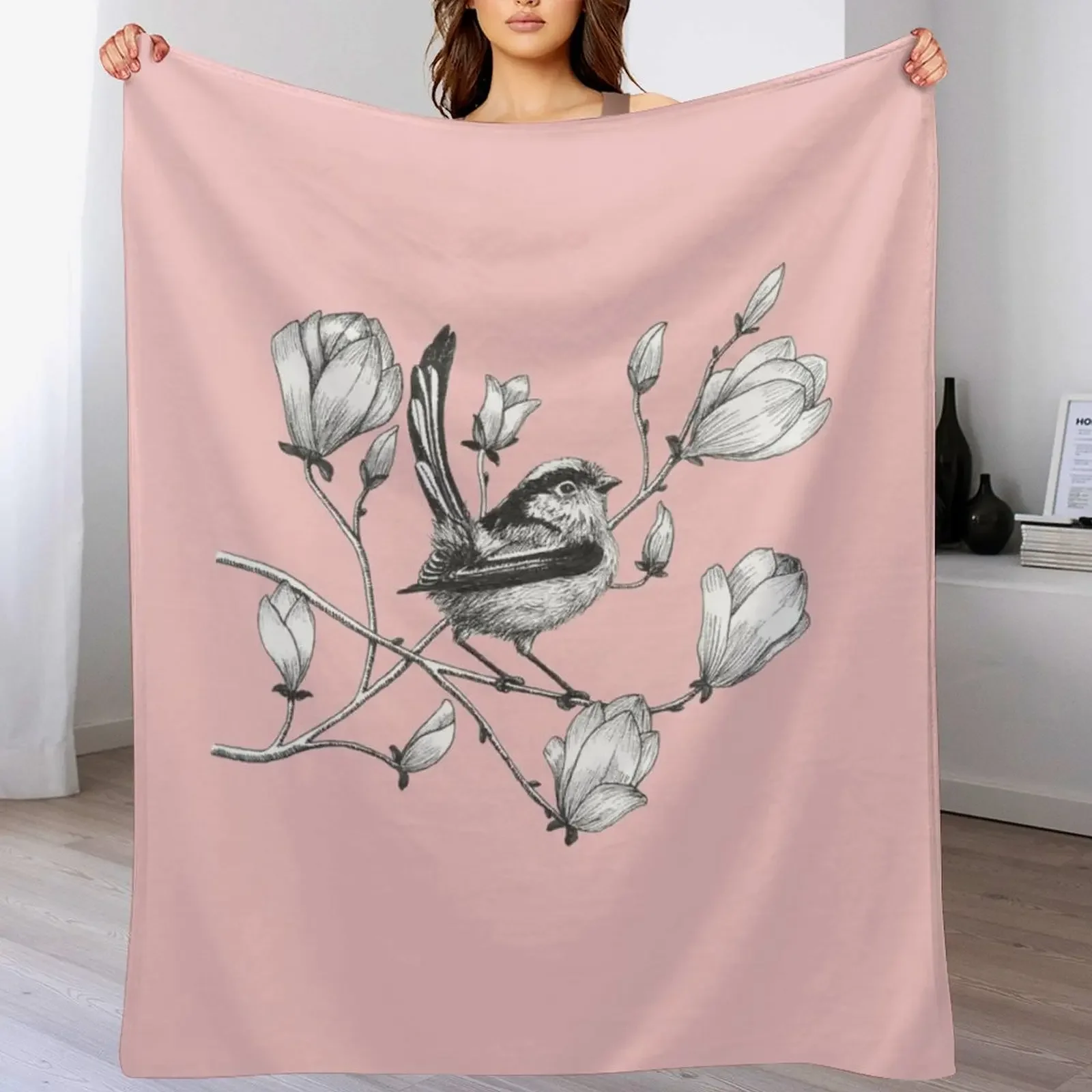 

long tailed tit on magnolia tree Throw Blanket Soft Beds Luxury Throw Luxury Thicken for sofa Blankets