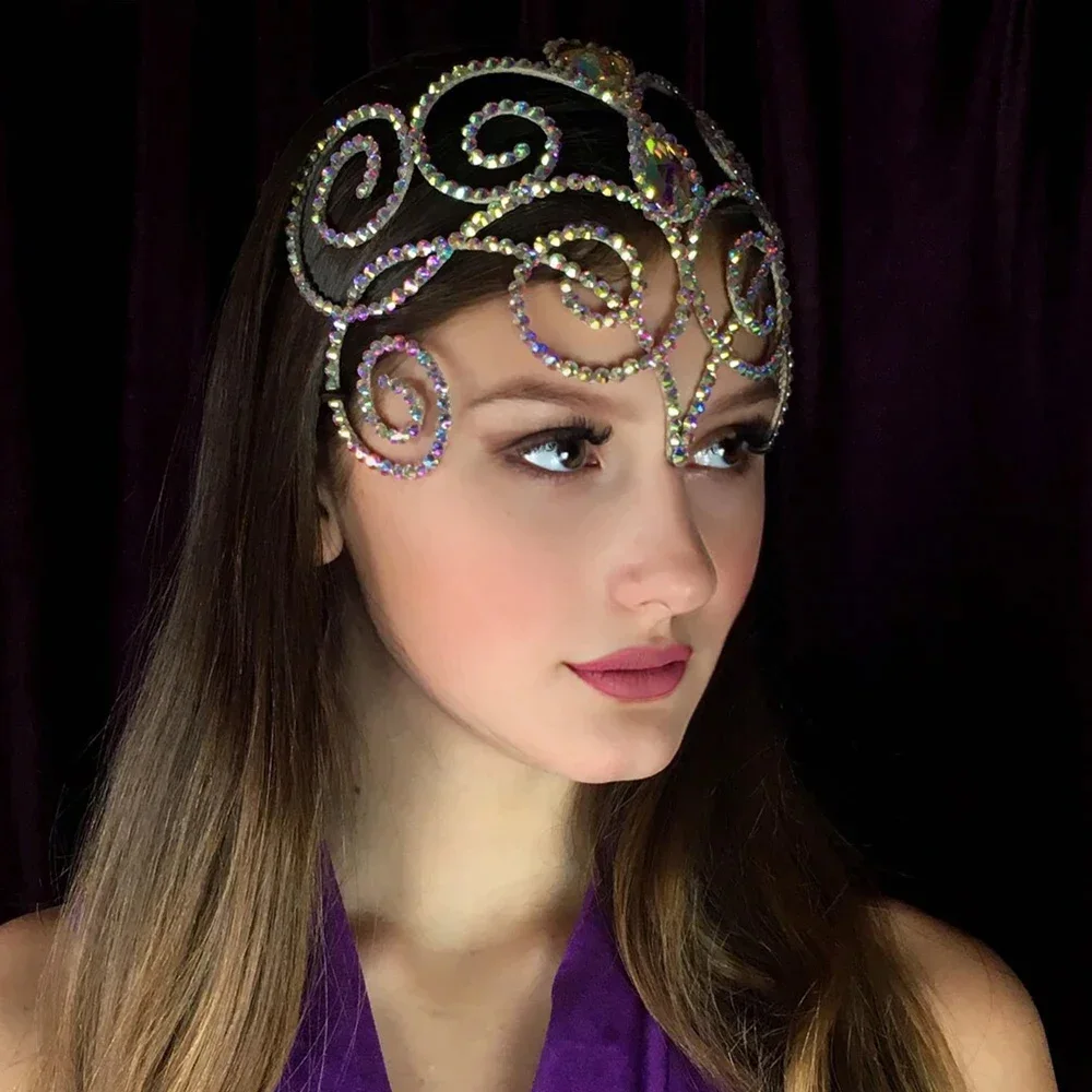 Stonefans Hollow ab fascia per capelli con strass colorati copricapo da sposa gioielli per capelli splendida catena per la testa di danza del ventre