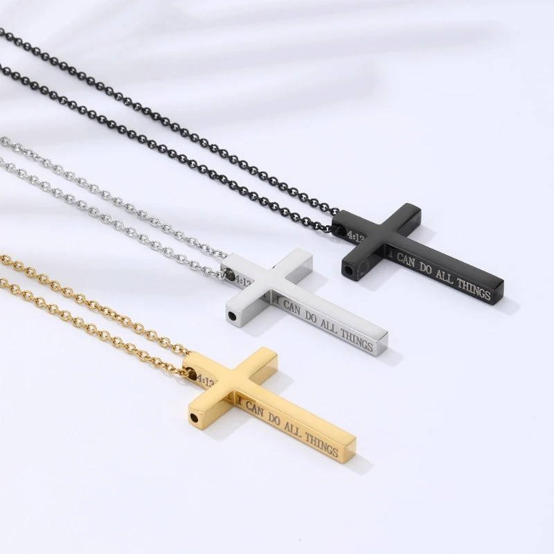 3pcs Adjustable Chain Pendant Necklace Stainless Steel Necklaces For Christian Faith And Mindfulness