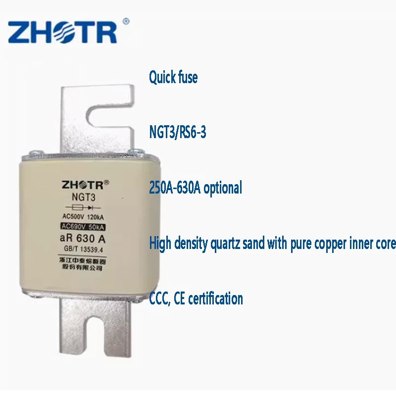 100% silver slice NGT3 NGT3-630 RS6-3 690V Fast fuse for semiconductor device protection 250A 300A 350A 400A 500A 630A