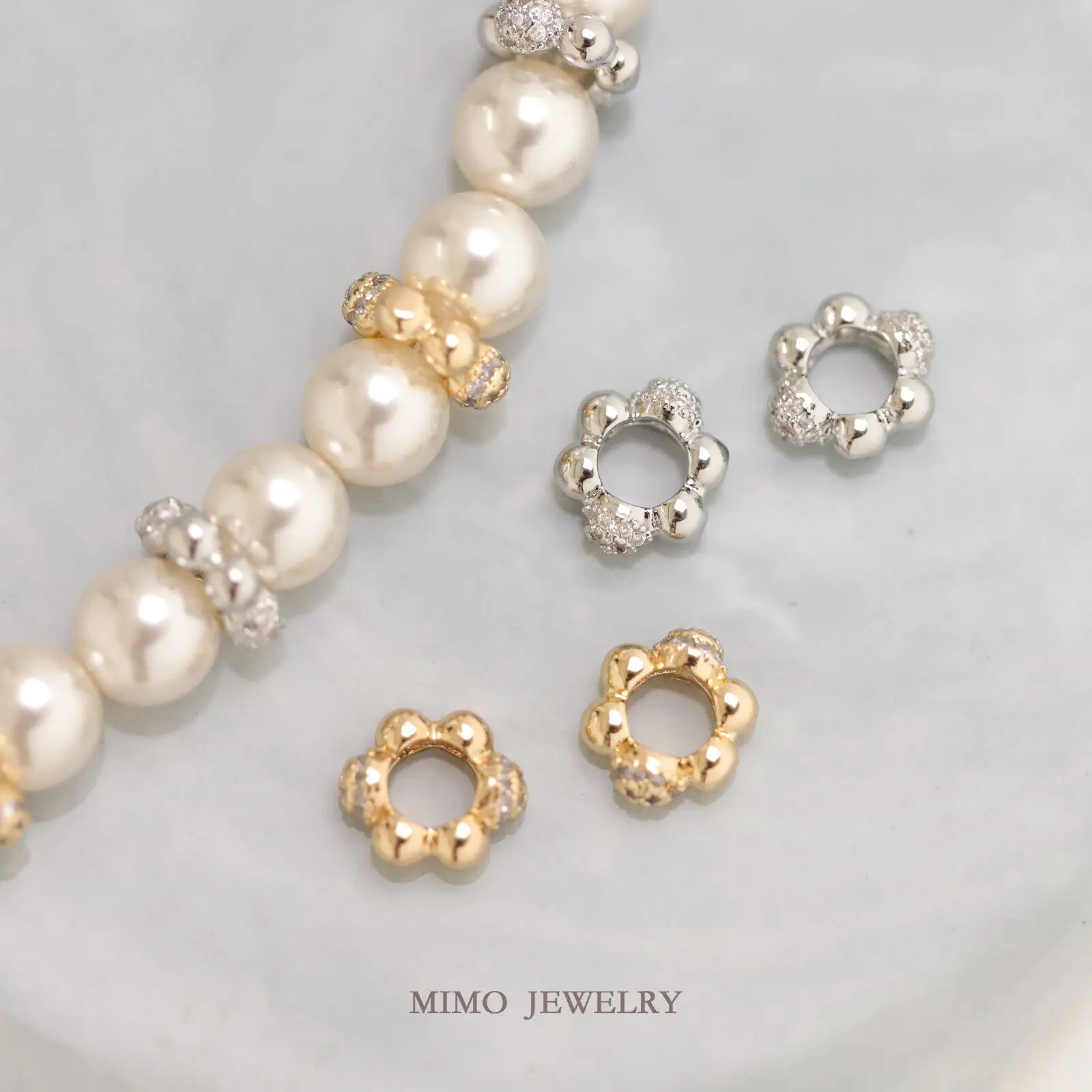 Copper-plated Real Gold Round Ring Micro-inlaid Zircon Bubble Road Pass Bead Diaphragm DIY Handmade Accessories