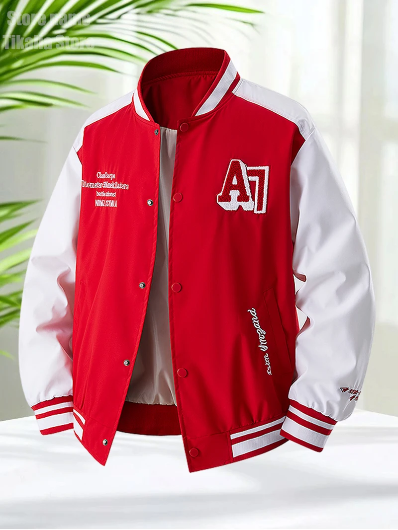 Chaqueta de béisbol universitaria para hombre, ropa de calle, abrigo bomber de bloque de Color Retro con letras bordadas, ropa de abrigo de estilo universitario con botones