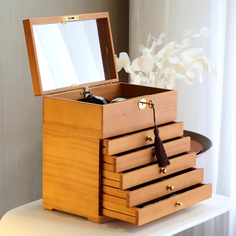 

Wooden Jewelry Storage Box Retro Ring Necklace Storage Box Multilayer Trinket Organizer Container Women's Earring Bracelets Case