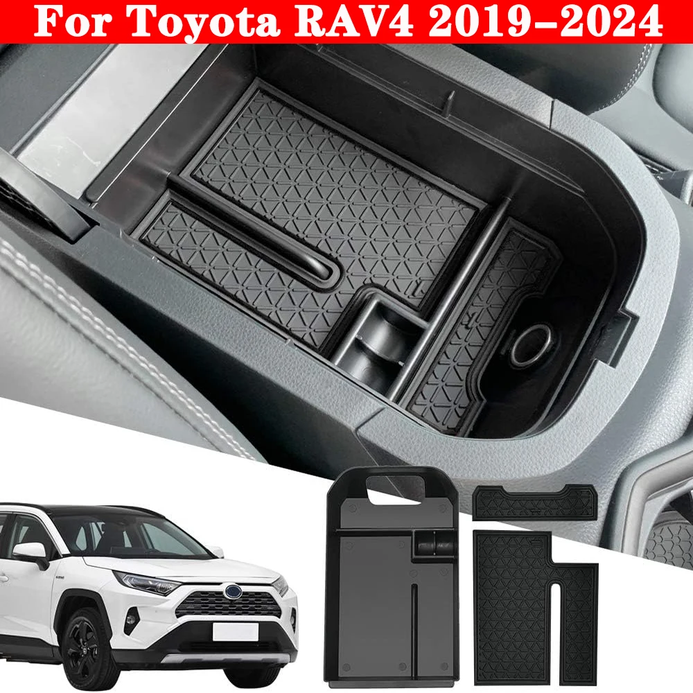 

For Toyota RAV4 2019 2020 2021 2022 2023 2024 Center Console Organizer Tray, Armrest Secondary Storage Tray with Dust Mats