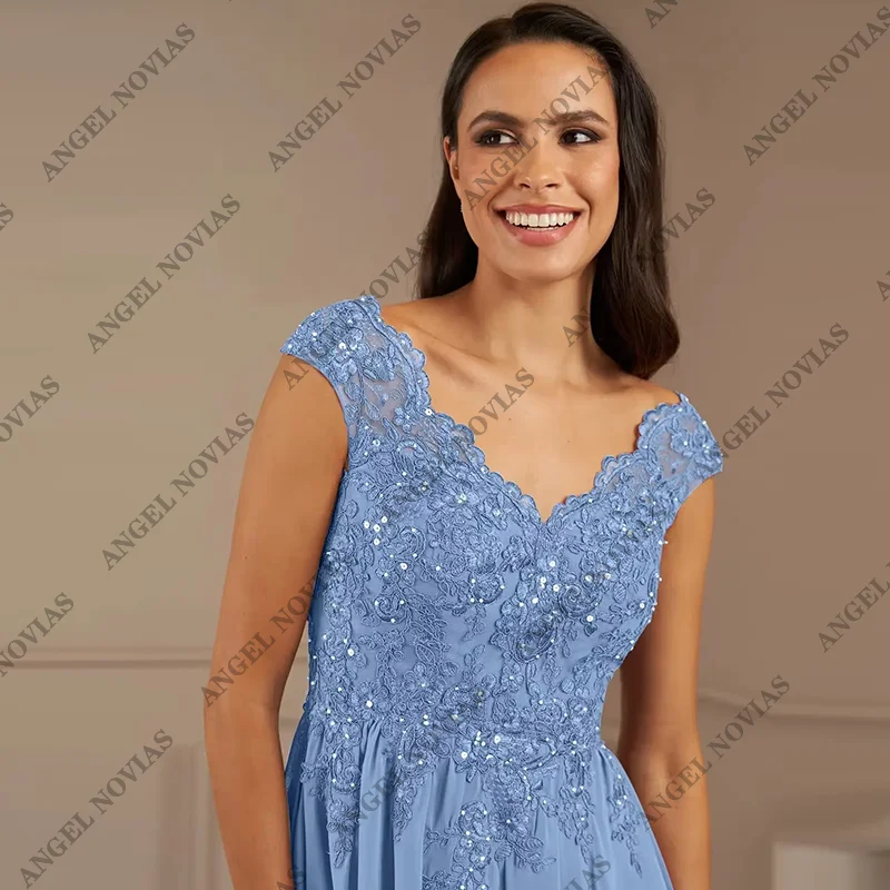 Customized A-Line Long Blue Chiffon Mother of the Bride Dress for weddings vestidos madre de la novia فساتين مناسبة رسمية