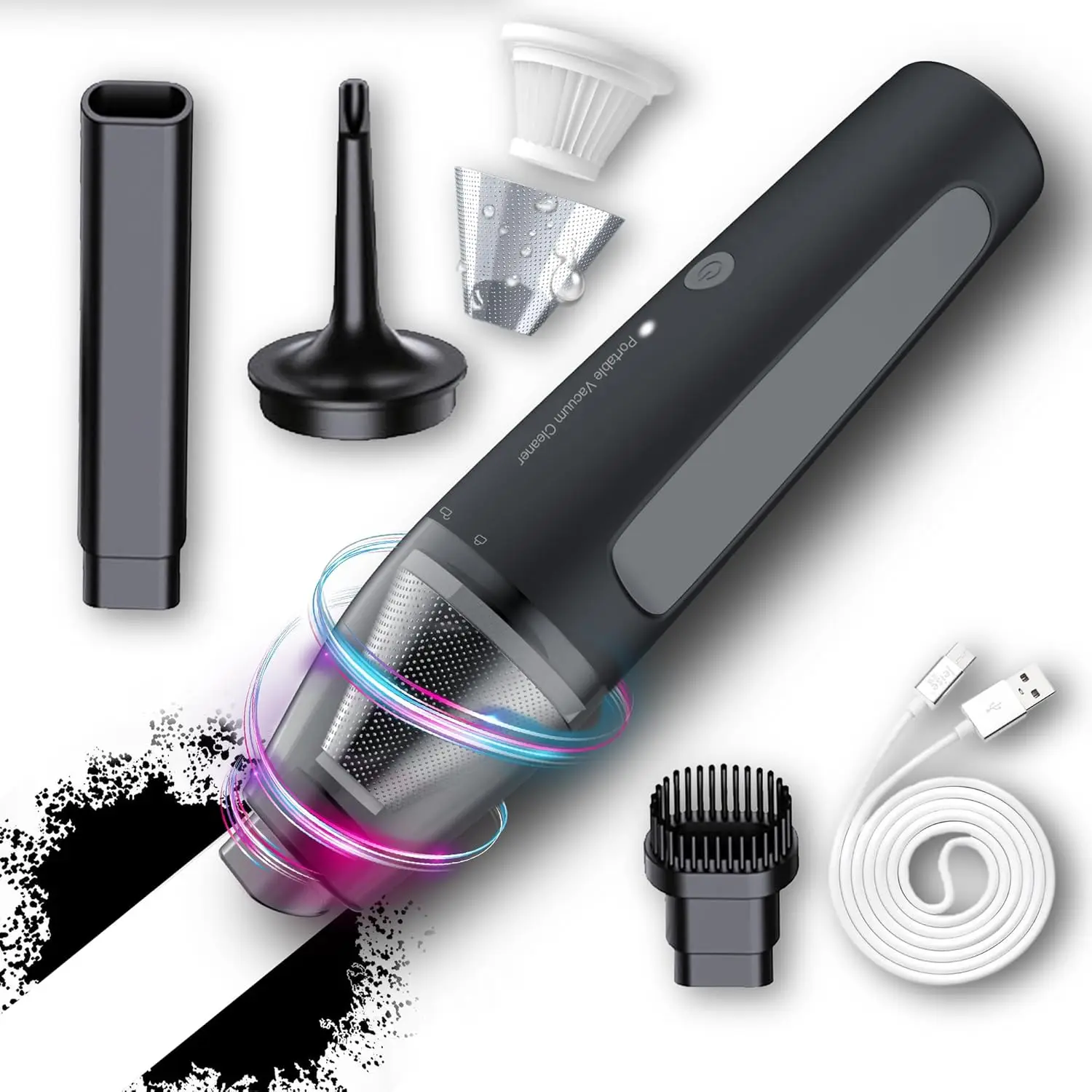 

Cordless Handheld Vacuum Cleaner, Mini Car Vacuum with Powerful Suction, 1800mAh Battery Portable Dust Collector Matte Black
