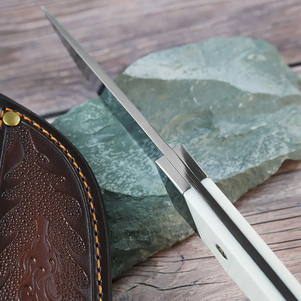 M390 Steel Integrated Keel Straight Knife with Leather Cover Portable Field Agricultural Woodcutting Knife