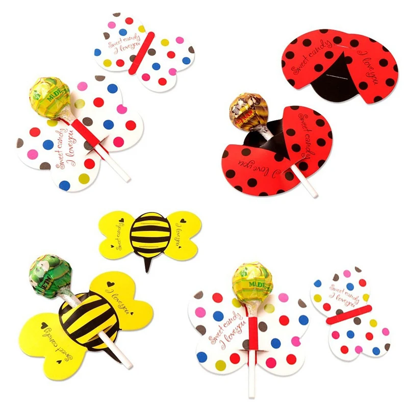 20/50PCS Insect Candy Package Card Ladybug Butterfly Bee Lollipop Packaging Kids Gift Baby Shower Birthday Party DIY Decorations