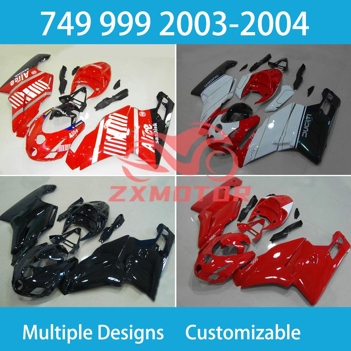 

For Ducati 749 999 999s 03 04 Rebuilding Fairing Kit 2003 2004 Injection Motorcycle Accessory Full Set Fairings Bodywork Set