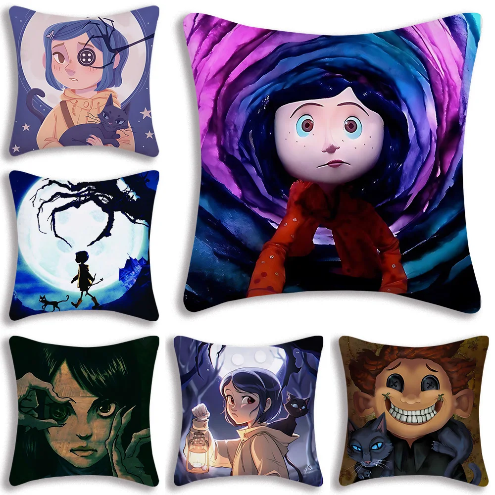 Cartoon CoralineS Pillow Covers Cartoon Sofa Decorative Home Double-sided Printing Short Plush Cute Cushion Cover