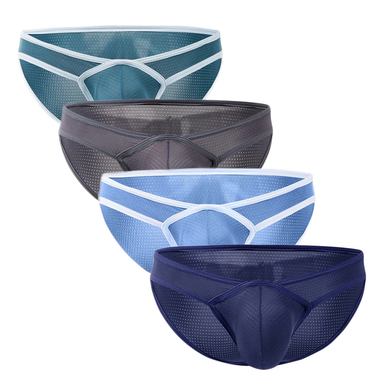 

4 шт., сексуальные мужские трусы, летнее нижнее белье Jockmail, U-образная выпуклая сетка, дышащие мягкие короткие бикини с низкой талией, мужские трусы, трусики