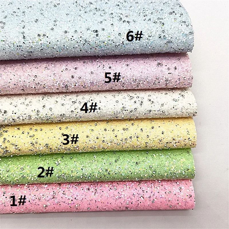 Pastel Colors Chunky Glitter Leather Sheets Diamond Glitter Faux Leather Felt Backing Glitter for DIY Craft 8.2