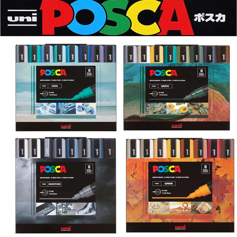 

Uni POSCA набор ручек-маркеров PC-5M 8 цветов ограниченный набор акриловые граффити с подвесками для керамических пластиковых металлов