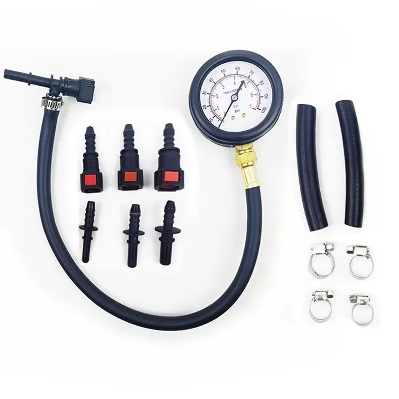 Car Motorcycle Automobile Fuel System Fuel Pressure Gauge Tester Tool 0-100PSI with Valve 63mm 789mm 949mm