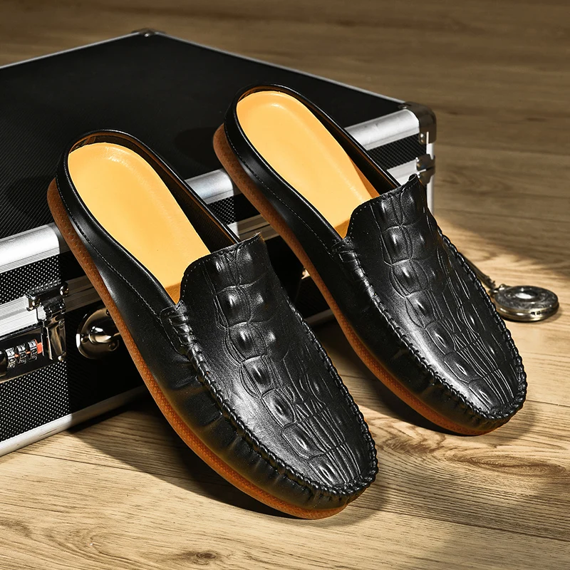 

Men's Casual Shoes Breathable Genuine Leather Loafers Men Business Office Half Shoes For Men Driving Moccasins Luxury Slippers