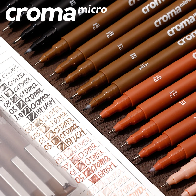 Croma Micro Fineliner Art Calligraphy Pens for Artist Drawing Supplies, Waterproof Black/Brown/Skin Ink for Sketching,Technical