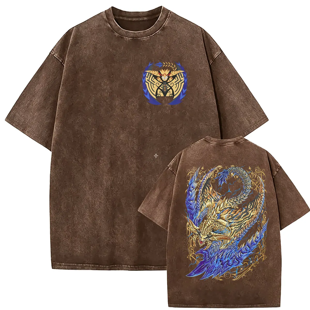 Vintage Washed Rey Dau The Shining Thunder Monster Hunter Game Fans T-shirt Men Women Casual Cotton Oversized T Shirt Streetwear
