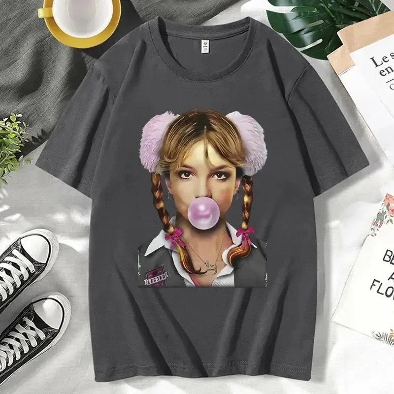 Britney Spears guma balonowa portret T Shirt mężczyźni w stylu Vintage Gothic Harajuku koszulka z krótkim rękawem Casual 100% bawełniane t-shirty