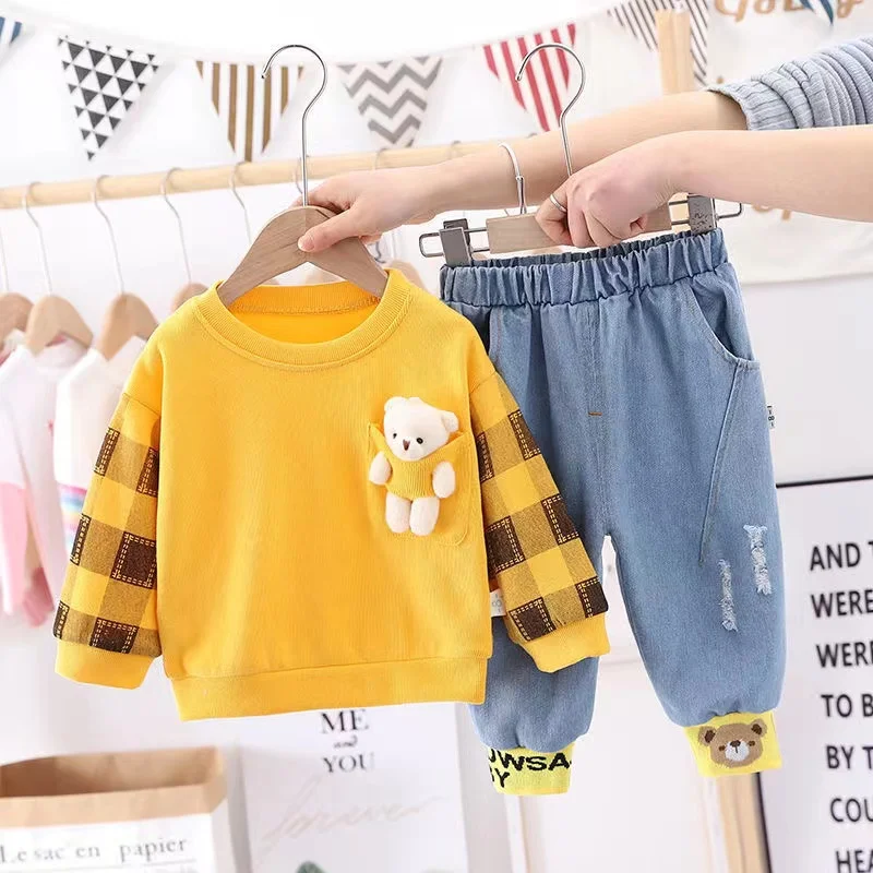 

Fashion Spring And Autumn Kids Clothes Set Toddler Baby Boy Girl Casual Tops Child Jeans 2 pcs Baby Boy Clothing Outfit