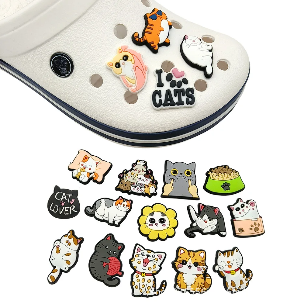 Dijes de PVC para zapatos de gatos de dibujos animados, accesorios para Crocs, decoraciones de zapatos, alfileres de sandalias, accesorios para bolsos de playa para niños y mujeres, DIY, 1pc