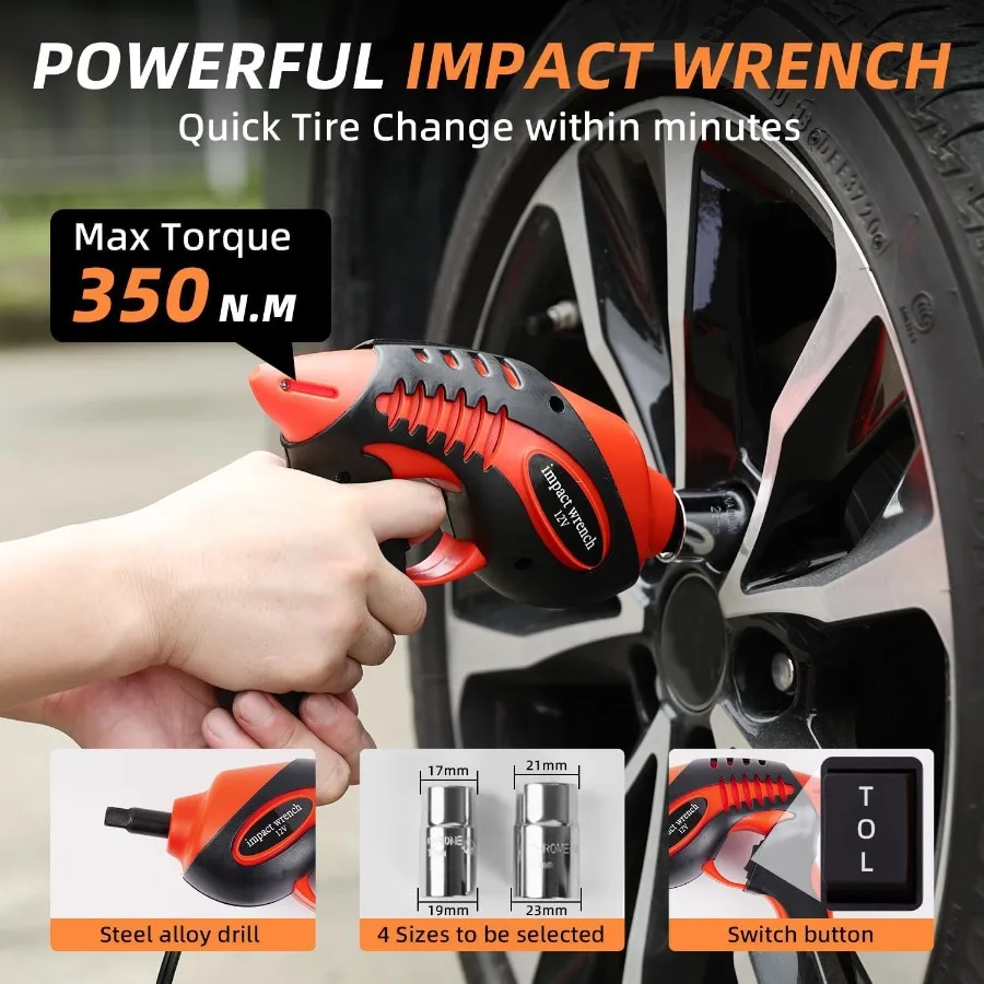 Kit de cric de voiture électrique 5 tonnes 12V avec clé à chocs et pompe de gonflage de pneus pour camion SUV berline, idéal pour la réparation de garage à domicile et