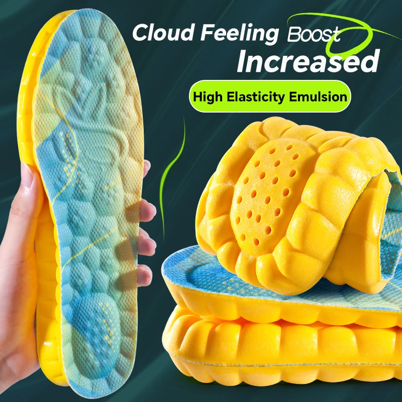 

1Pair 4D Cloud Technologyt High Elasticity Sports Deodorant Insoles for Shoes Yellow PU Sole Breathe for Feet Men Running Insole