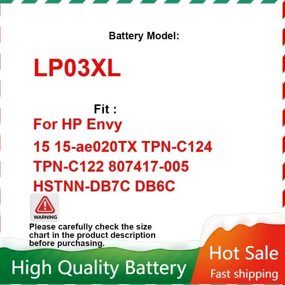 

Battery LP03XL 4680mAh for HP Envy 15 15-ae020TX TPN-C124 TPN-C122 807417-005 HSTNN-DB7C DB6C Notebook Batteries Warranty
