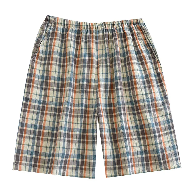 New Men\'s Cotton Pajama Shorts Summer Thin Plus Size Home Pants Casual Sleep Wear Sleep Bottoms Sleepwear Plaid Pants Men 2022