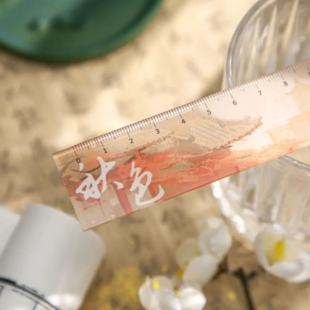 Oriental Scenery Series 15cm Drafting Straight Ruler DIY Drawing Tools Bookmark Math Drawing Ruler Acrylic Multifunctional