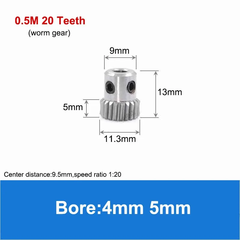 1Pcs Worm Gear Wheel Or Worm Rod 0.5M 20T-60T 45# Steel 0.5 Modulus 20 Teeth-60 Teeth Worm Gear Bore 4mm 5mm 6mm