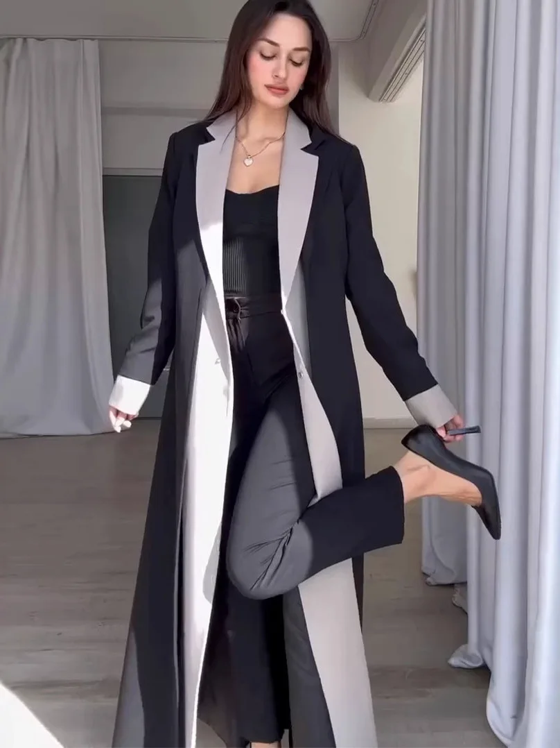 جديد المرأة طويلة طول اللون بلو دعوى طوق الخريف الشتاء معطف تخفيف ودية Ele ملابس خارجية طويلة Sve طوق #4