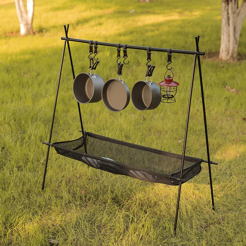 Outdoor Cookware Hanging Rack Aluminum Alloy Camping Hanging Rack Foldable Portable Triangular Rack Triangle Tableware Shelf