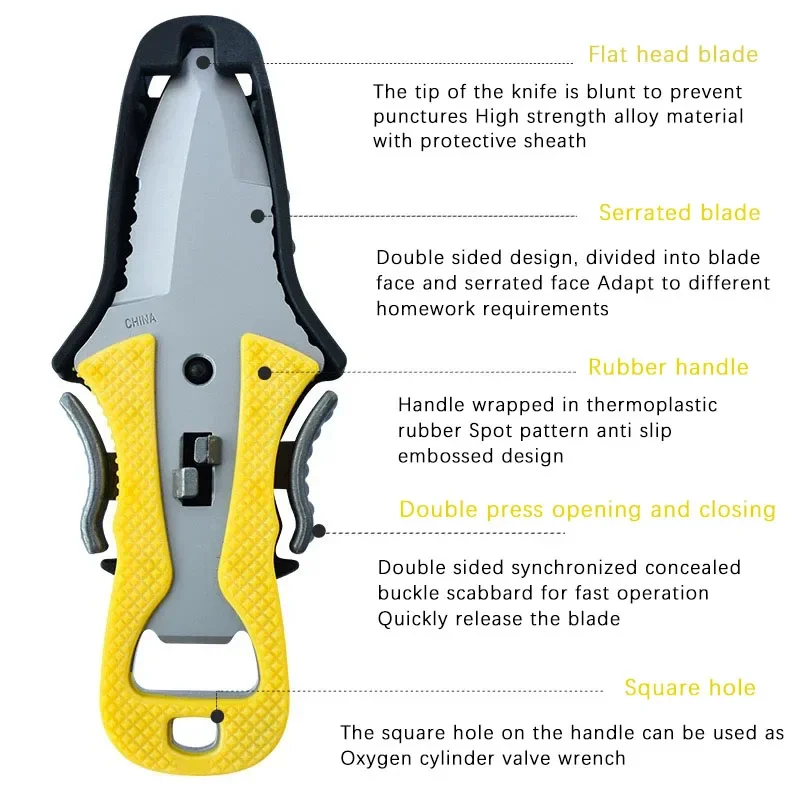 Portable Multi-Functional Rope Cutter Knife for Firefighting Water Rescue Diving Outdoor Escape Equipment
