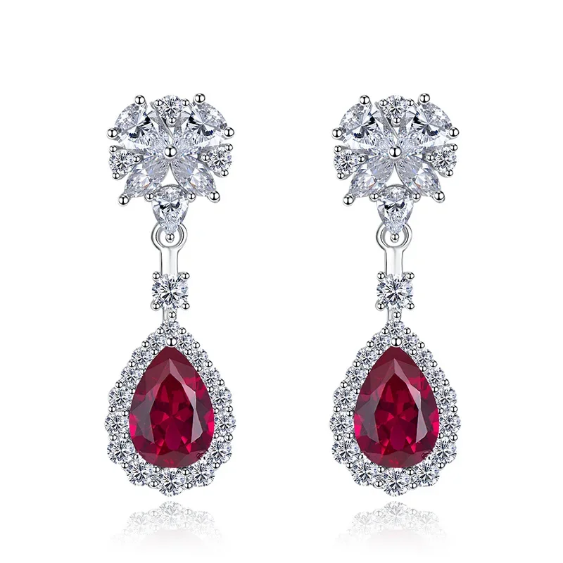 CAOSHI Bright Red Zirconia Pendant Earings Female Wedding Jewelry Charms Delicate Pendant Accessories for Engagement Ceremony