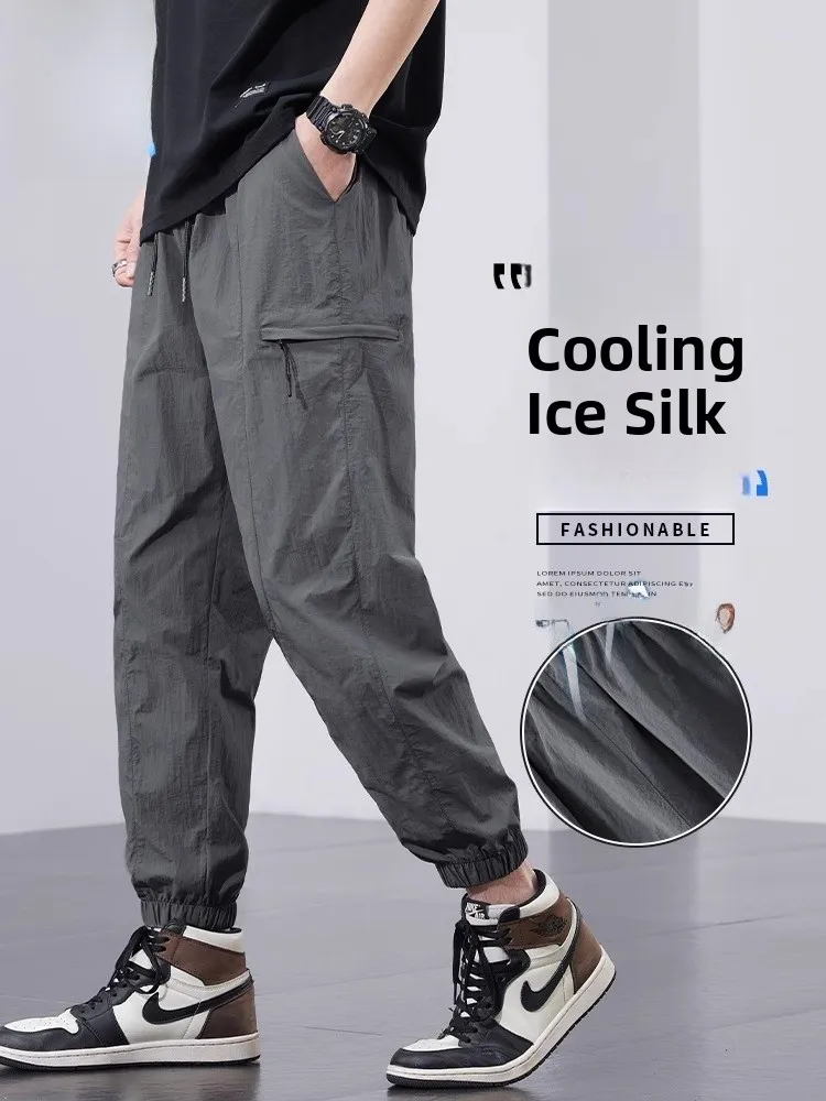 

Jeanswest Qui Dry Ice Silk Men's Sport Pants Summer Thin Loose Nine Points Cuffed Workwear Trousers Casual Loose Fit Youthful